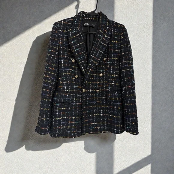Zara Women's Multicolor Tweed Blazer - Picture 2 of 9